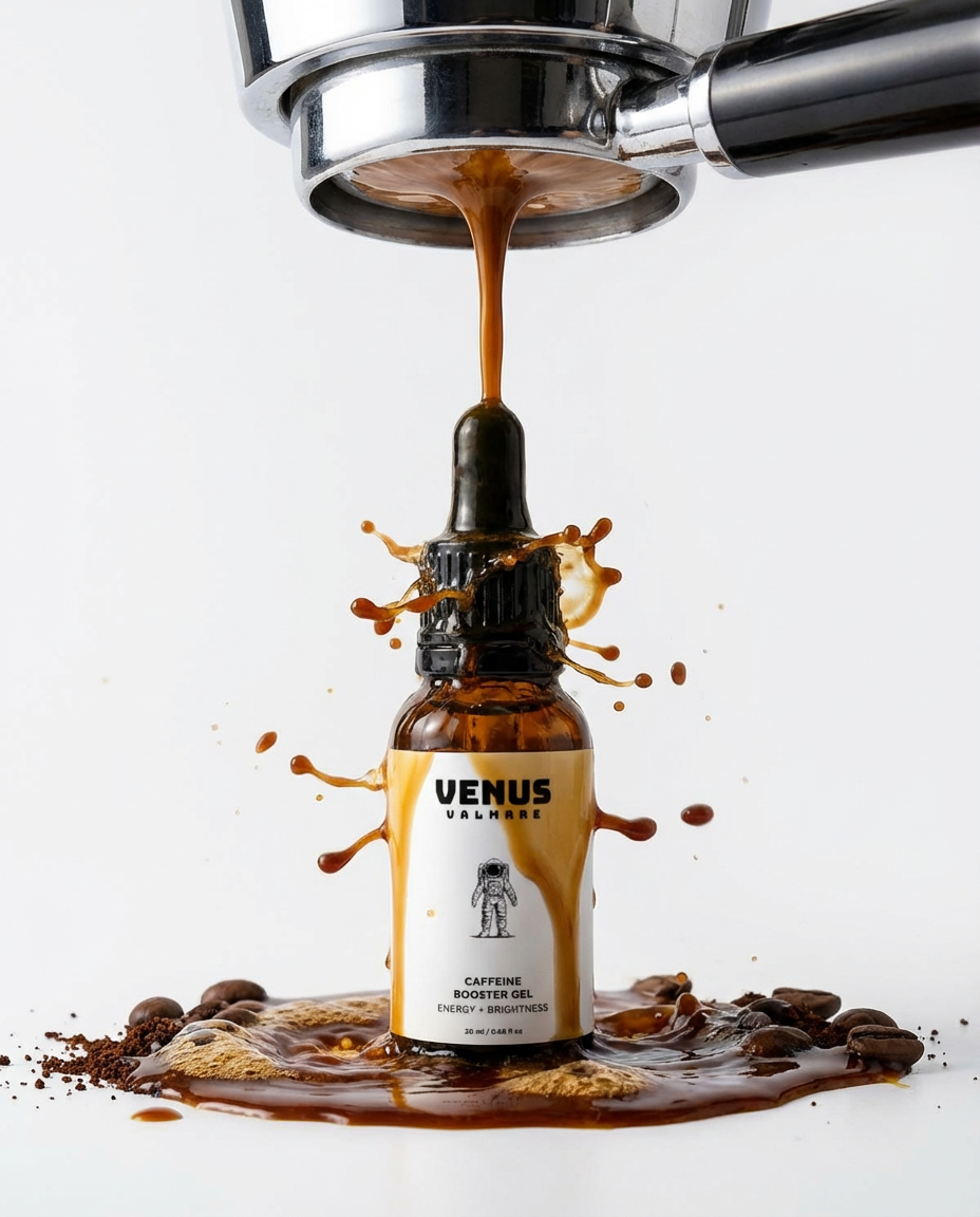 Caffeine booster gel tube for refreshed, energized skin.