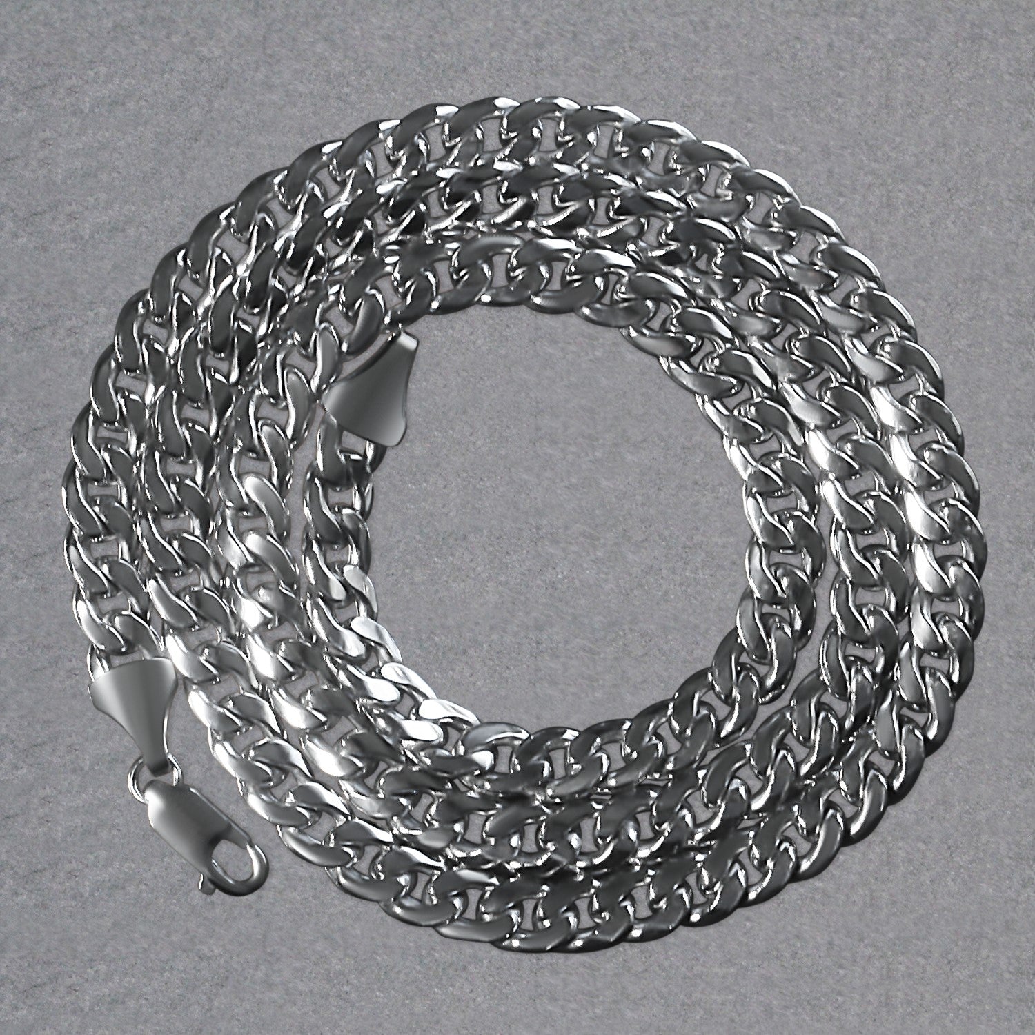 14K White Gold Miami Cuban Semi Solid Chain (7.00 mm)