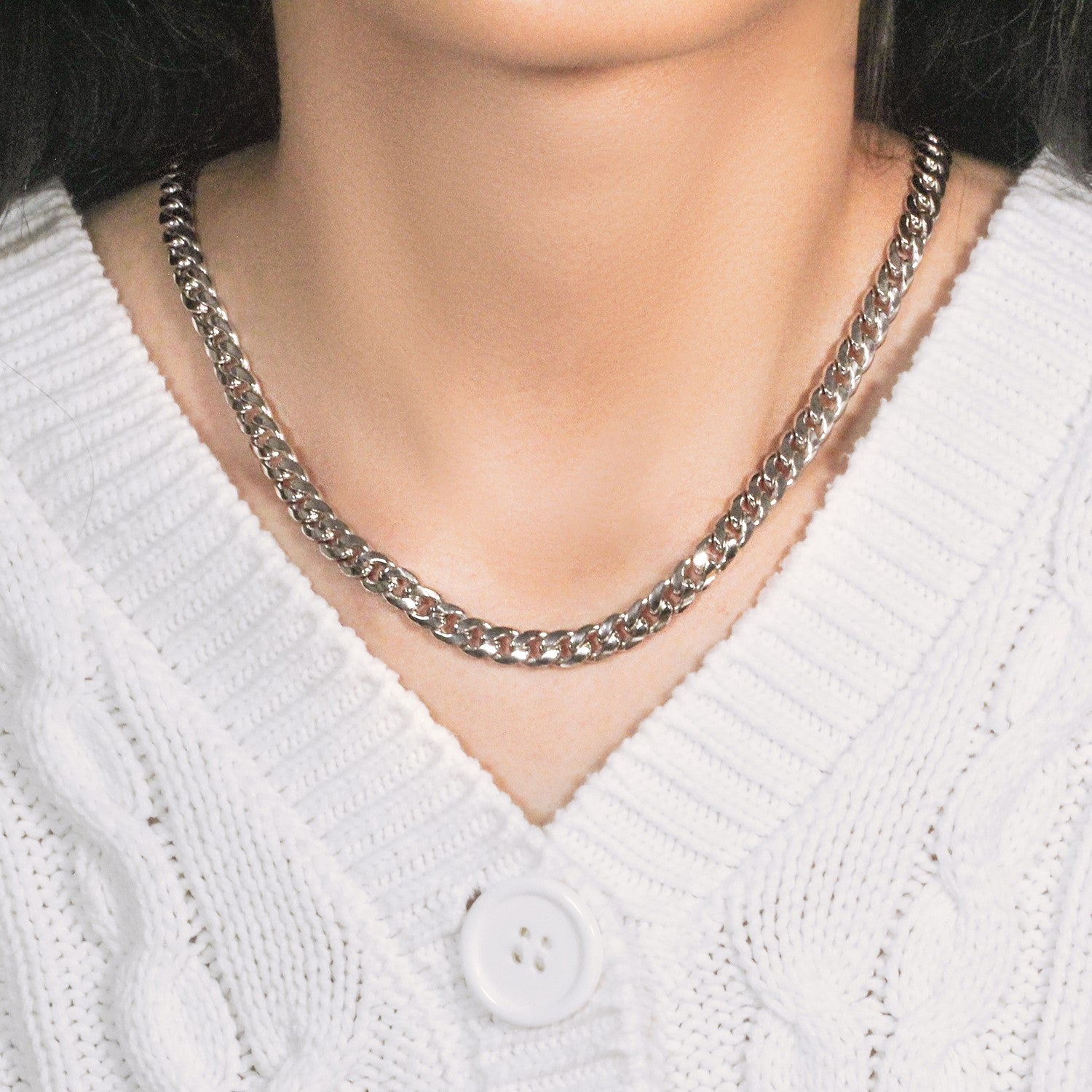 14K White Gold Miami Cuban Semi Solid Chain (7.00 mm)