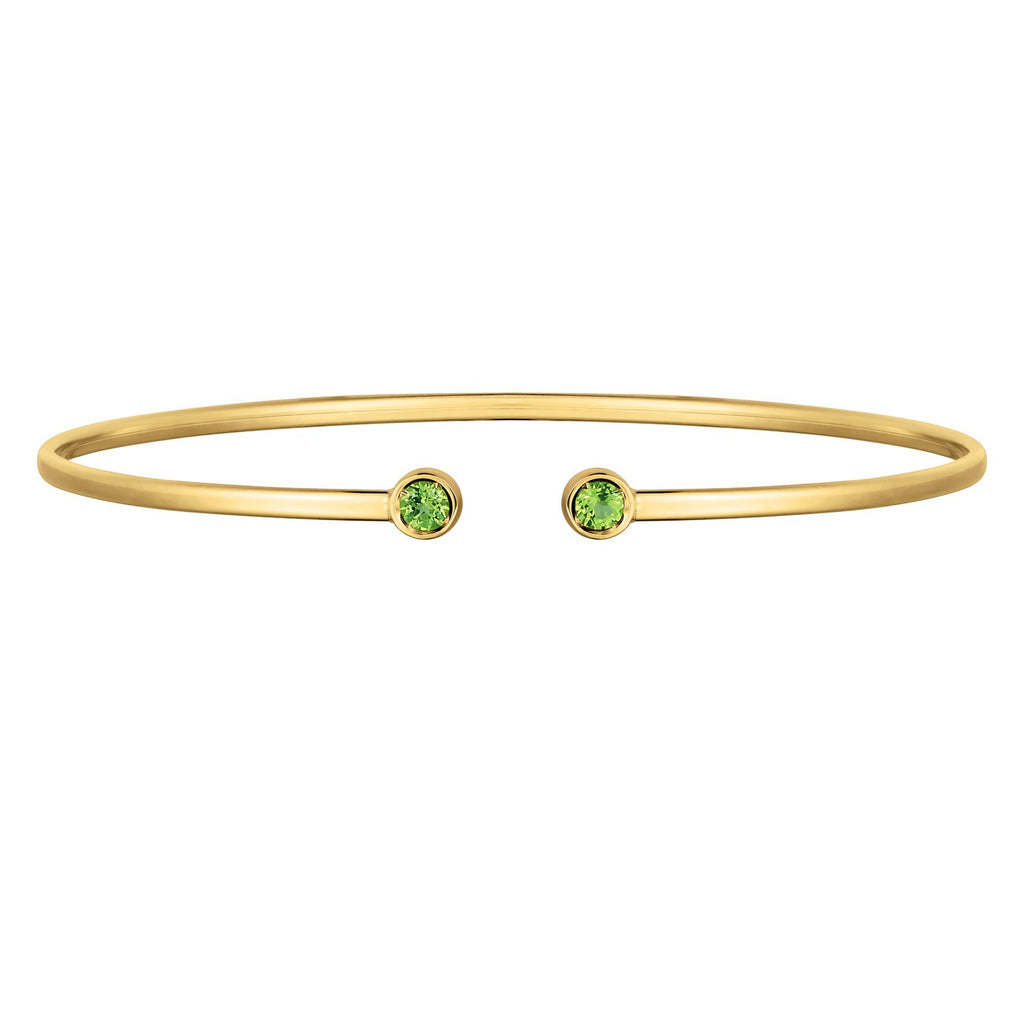 14K Yellow Gold Peridot Open Cuff Bangle (2.00 mm)